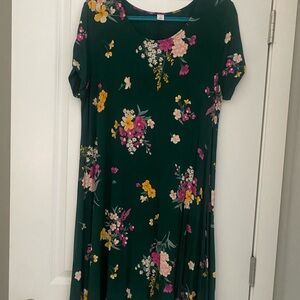 Old Navy Luxe Green Dress with Floral Accents